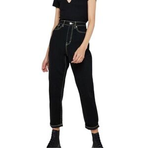 Top shop rare denim MOM jeans black neon green stitching ankle 28 straight leg